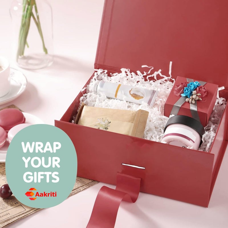 Aakriti Maroon Foldable Rakhi Gift Box Empty Gift Box with Satin Ribbon, Multipurpose Hamper Box Holds upto 5 kg Reuse Gift Boxes for Gift Packing (Medium 24 x 17 x 10 cm, Maroon Matte Finish 1Pcs) - Image 2