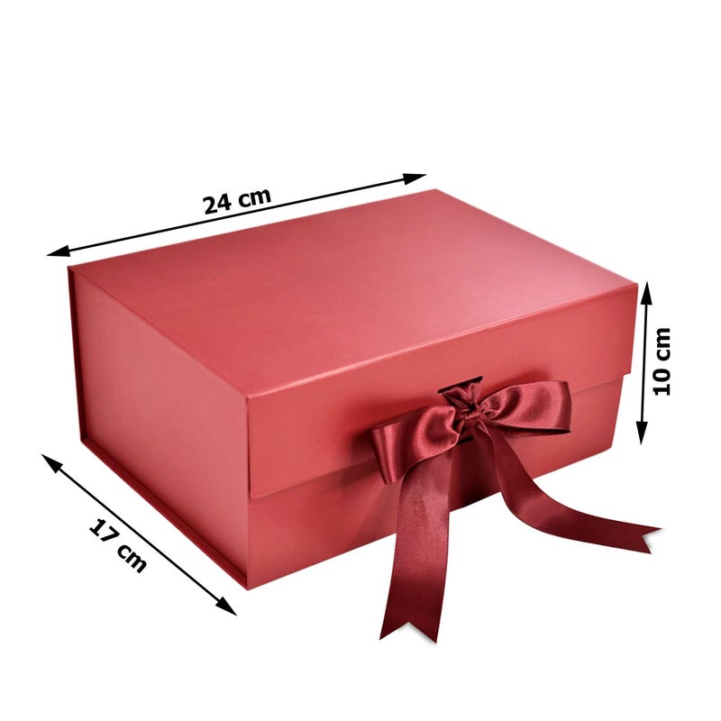 Aakriti Maroon Foldable Rakhi Gift Box Empty Gift Box with Satin Ribbon, Multipurpose Hamper Box Holds upto 5 kg Reuse Gift Boxes for Gift Packing (Medium 24 x 17 x 10 cm, Maroon Matte Finish 1Pcs) - Image 4