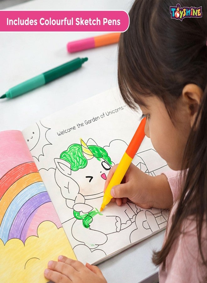 Toyshine Kids Art Doodle Colouring Book with Double Sided Sketch Pens | Unicorn Theme Drawing Book with Markers | Creative Learning Toy Birthday Return Gift & School Activity Set for Kids 3+ - Image 2
