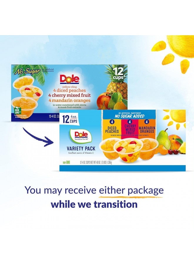Dole Dole Fruit Bowls No Sugar Added Variety Pack, Peaches, Mandarin Oranges And Cherry Mixed Fruit, Back To School, Gluten Free Snack, 4Oz, 12 Cups, Packaging May Vary - Image 1