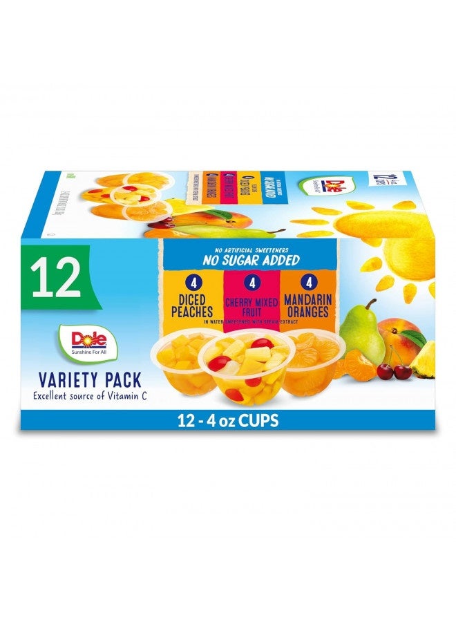 Dole Dole Fruit Bowls No Sugar Added Variety Pack, Peaches, Mandarin Oranges And Cherry Mixed Fruit, Back To School, Gluten Free Snack, 4Oz, 12 Cups, Packaging May Vary - Image 2
