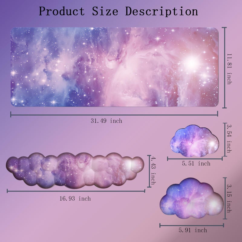 WFCYGL Cloud Wrist Rest Keyboard Purple Cloud Mouse Pad Set 4PCS Galaxy Large Desk Mat Ergonomic Space Wrist Pad Support Memory Foam Non-Slip Wrist Rest for Keyboard and Mouse Computer Gaming Home Office - Image 4