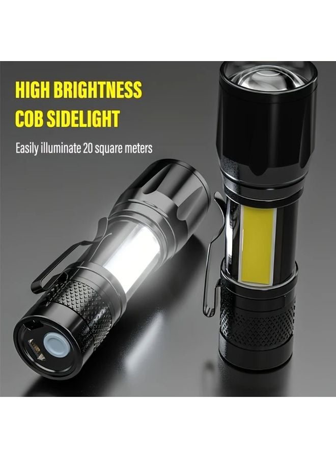 4pcs Mini Handheld Flashlights USB Rechargeable LED Portable Work Lights Adjustable Zoom - Image 5