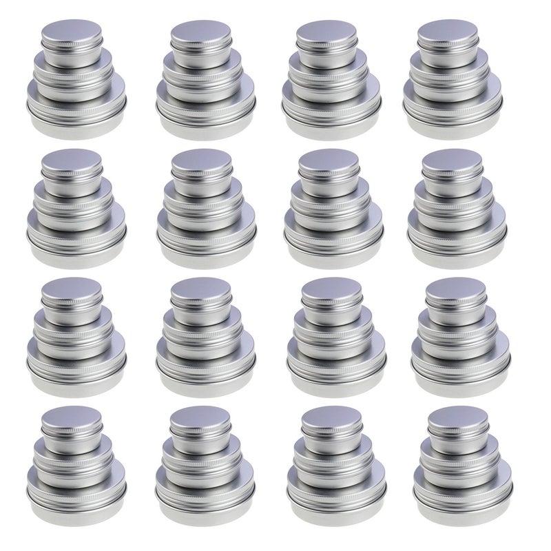 LJY 48 Pieces Round Aluminum Cans Screw Lid Metal Tins Jars Empty Slip Slide Containers (Mixed Sizes) - Image 1