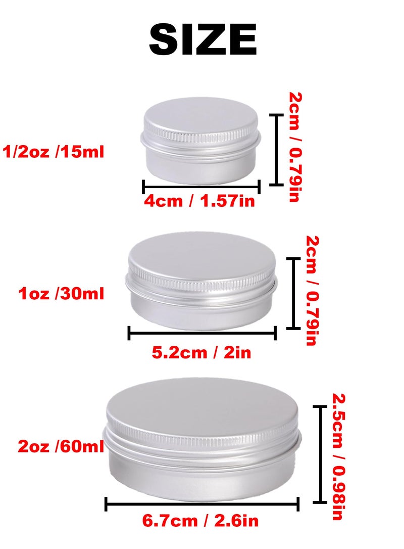 LJY 48 Pieces Round Aluminum Cans Screw Lid Metal Tins Jars Empty Slip Slide Containers (Mixed Sizes) - Image 2