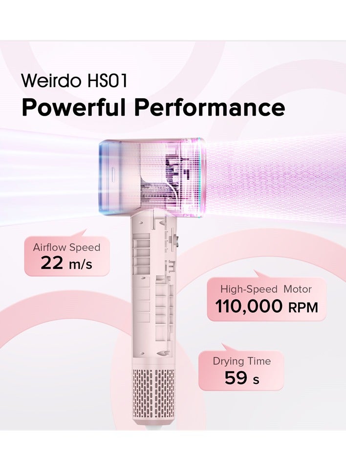 Weirdo Weirdo Hair Dryer - Fast Hair Drying in 1 Minutes - 110,000 RPM High-Speed Motor - Tri-Color LED Ring, Clear Temperature Indication - Powerful Air Flow 22m/s - 8 Wind Modes - Portable Hair Dryer  - Image 2