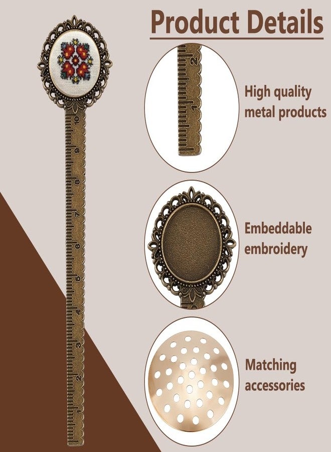 FREEBLOSS 8 Set Bookmark Pendant Trays Metal Embroidery Bookmark Blank Base Set with 8pcs Metal Covers Needlepoint 4 Styles Bookmarks Blanks Bulk for Bookmarks Making Kit - Image 3