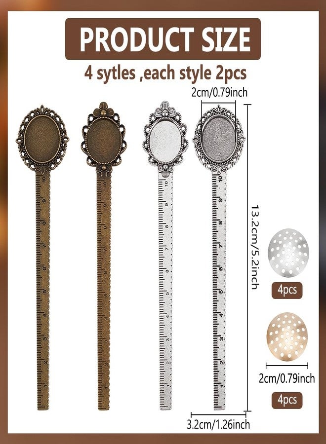 FREEBLOSS 8 Set Bookmark Pendant Trays Metal Embroidery Bookmark Blank Base Set with 8pcs Metal Covers Needlepoint 4 Styles Bookmarks Blanks Bulk for Bookmarks Making Kit - Image 2