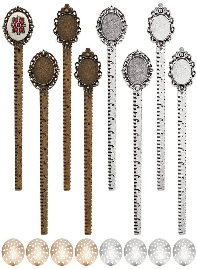 FREEBLOSS 8 Set Bookmark Pendant Trays Metal Embroidery Bookmark Blank Base Set with 8pcs Metal Covers Needlepoint 4 Styles Bookmarks Blanks Bulk for Bookmarks Making Kit - Image 1