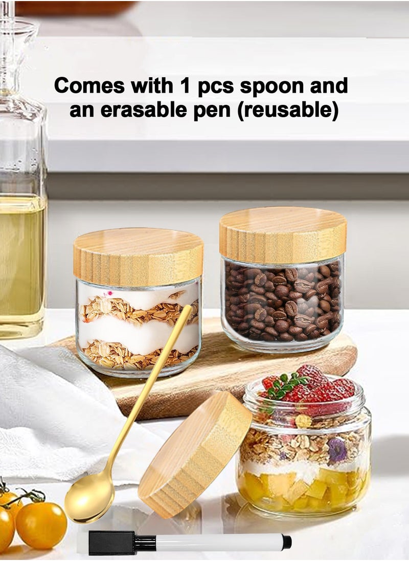 HomarKet 6-pack 10oz/300ml Glass jars with Airtight Lids, Overnight Oats Containers with Bamboo Lids, Wide mouth Mason Salad jars, Glass Food Storage Containers with 1PCS Spoon,1PCS Pen and 8PCS Chalkboard Labels for Snacks Yogurt Spice Sugar  - Image 5