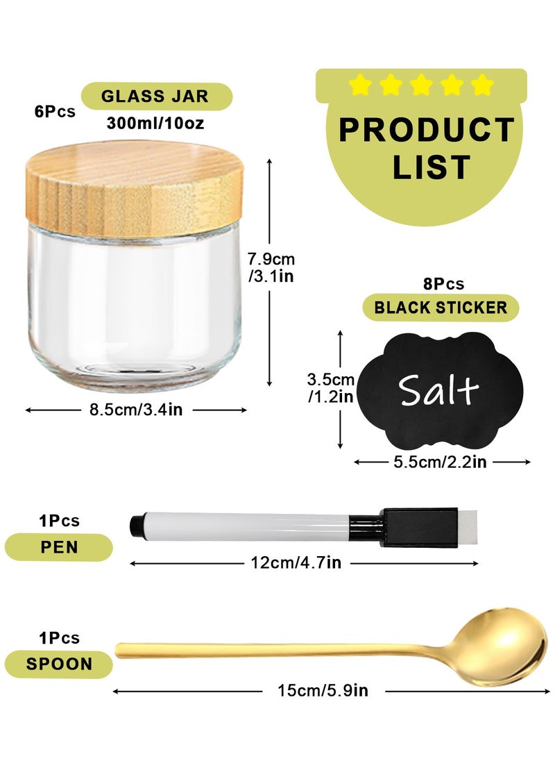 HomarKet 6-pack 10oz/300ml Glass jars with Airtight Lids, Overnight Oats Containers with Bamboo Lids, Wide mouth Mason Salad jars, Glass Food Storage Containers with 1PCS Spoon,1PCS Pen and 8PCS Chalkboard Labels for Snacks Yogurt Spice Sugar  - Image 2