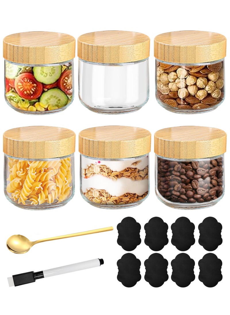 HomarKet 6-pack 10oz/300ml Glass jars with Airtight Lids, Overnight Oats Containers with Bamboo Lids, Wide mouth Mason Salad jars, Glass Food Storage Containers with 1PCS Spoon,1PCS Pen and 8PCS Chalkboard Labels for Snacks Yogurt Spice Sugar  - Image 1