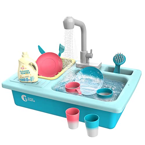 CUTE STONE Color Changing Kitchen Sink Toys Children Electric Dishwasher Playing Toy with Running Water Upgraded Faucet Automatic Water Cycle System Play House Pretend Role Play Toys for Boys Girls - Image 1