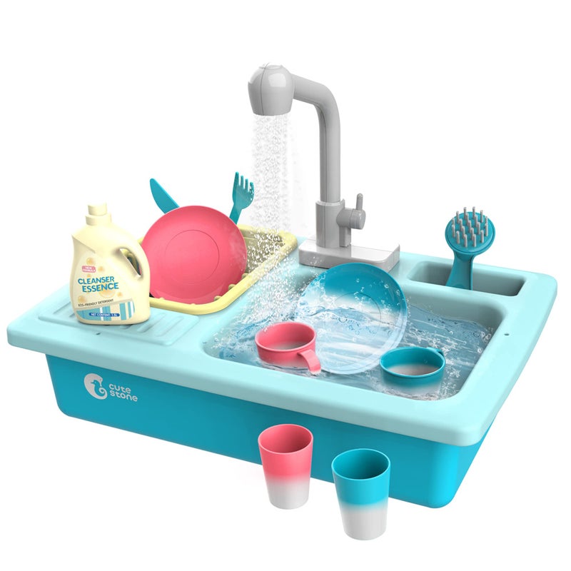 CUTE STONE Color Changing Kitchen Sink Toys Children Electric Dishwasher Playing Toy with Running Water Upgraded Faucet Automatic Water Cycle System Play House Pretend Role Play Toys for Boys Girls - Image 2