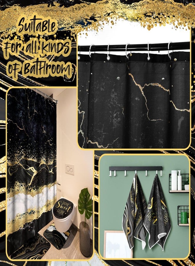Honoson 8 Pcs Black and Gold Marble Shower Curtain Set with Rugs and Kitchen Towels Marble Farmhouse Shower Curtain Bathroom Set for Farmhouse Country Summer Halloween Housewarming Gifts Decor - Image 4