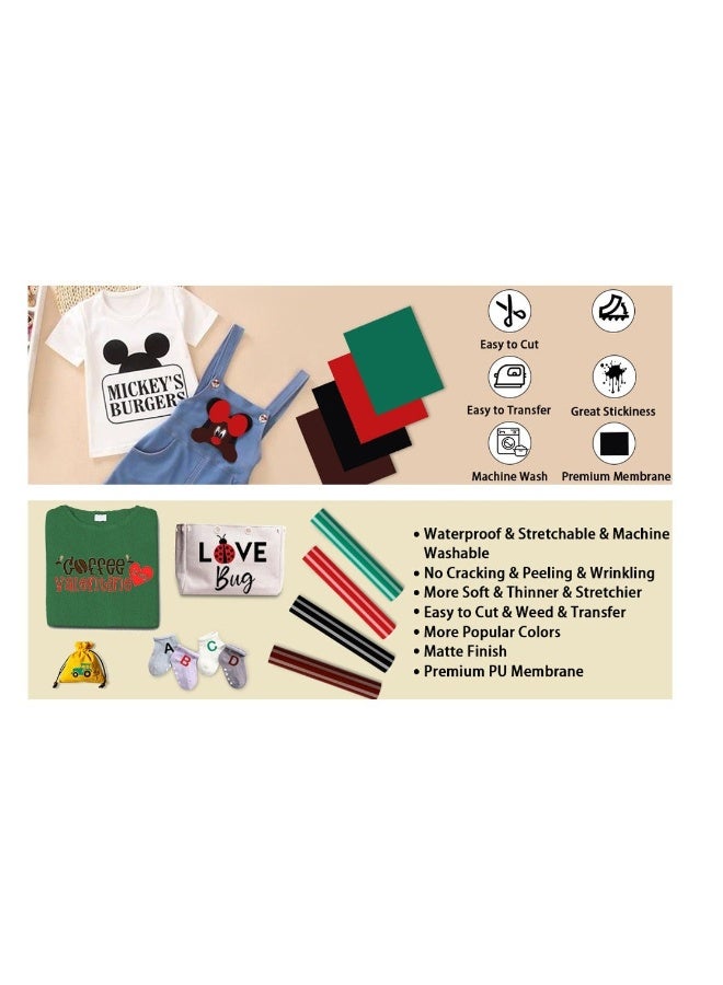 HTV Heat Transfer Vinyl Starter Bundle Fathers Day Cricut Iron Everyday Iron Vinyl for T Shirt Bags Totes Matte Finsh 4 Pre Cut Sheets  - Image 2