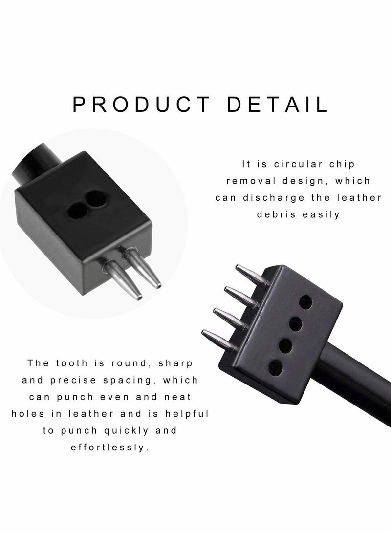 Prong Punch Tool Set,5mm Leather Row Round Hole Tooth Punch Tool,2/4/6 Prong Row Hole Punch DIY Diamond Lacing Stitching Chisel Set for Leather Craft Supplies-3PCS  - Image 3