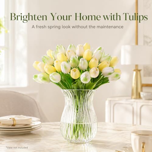 MACTING 30 PCS Artificial Tulip Flowers 13.7" Real Touch Fake Flowers Faux PU Tulips for Floral Arrangement Table Centerpieces Kitchen Home Indoor Mothers Day Summer Decorations,Mix Green - Image 2