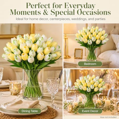 MACTING 30 PCS Artificial Tulip Flowers 13.7" Real Touch Fake Flowers Faux PU Tulips for Floral Arrangement Table Centerpieces Kitchen Home Indoor Mothers Day Summer Decorations,Mix Green - Image 5