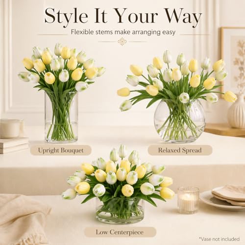 MACTING 30 PCS Artificial Tulip Flowers 13.7" Real Touch Fake Flowers Faux PU Tulips for Floral Arrangement Table Centerpieces Kitchen Home Indoor Mothers Day Summer Decorations,Mix Green - Image 4