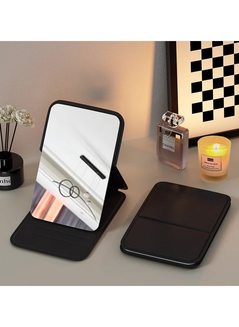 Generic Three Pieces Portable PU Leather Mirror, Folding Desktop Makeup Mirror with Adjustable Stand for Dressing Table, Office, Travel (White Pink Black)  - Image 3