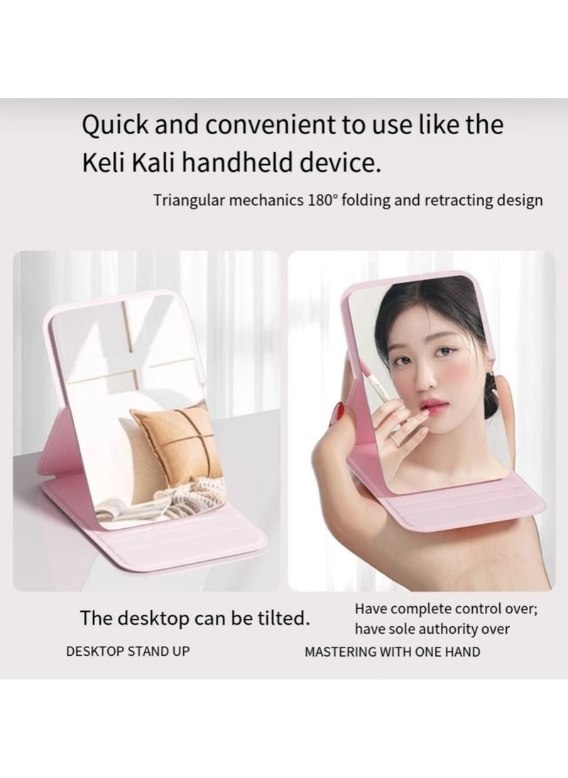 Generic Three Pieces Portable PU Leather Mirror, Folding Desktop Makeup Mirror with Adjustable Stand for Dressing Table, Office, Travel (White Pink Black)  - Image 4