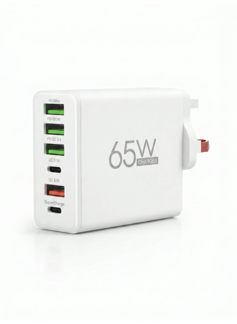 ويلتك شاحن جداري نحاسي سريع الشحن بقوة 65 واط، مزود بـ 6 منافذ USB-C PD وكابل USB-C مضفر إلى USB-C وكابل Lightning، متوافق مع أجهزة iPhone و iPad و Android و MacBook والكمبيوتر المحمول - Image 2