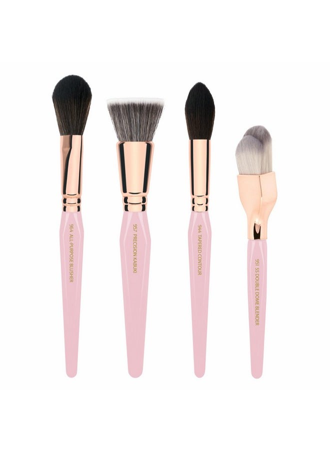 Bdellium Tools Pink Golden Triangle Face Makeup Brush Set - With Soft Synthetic Bristles And Rose Gold Brass Ferrule For A Flawless Appearance (Pink, 4 Pcs)  - Image 1