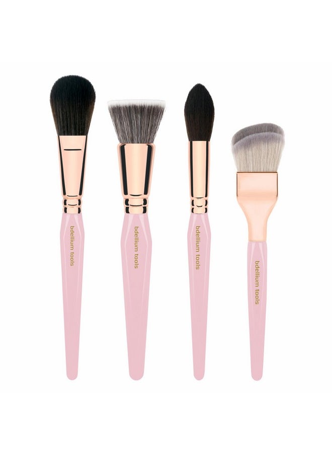Bdellium Tools Pink Golden Triangle Face Makeup Brush Set - With Soft Synthetic Bristles And Rose Gold Brass Ferrule For A Flawless Appearance (Pink, 4 Pcs)  - Image 2