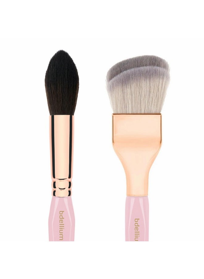 Bdellium Tools Pink Golden Triangle Face Makeup Brush Set - With Soft Synthetic Bristles And Rose Gold Brass Ferrule For A Flawless Appearance (Pink, 4 Pcs)  - Image 4