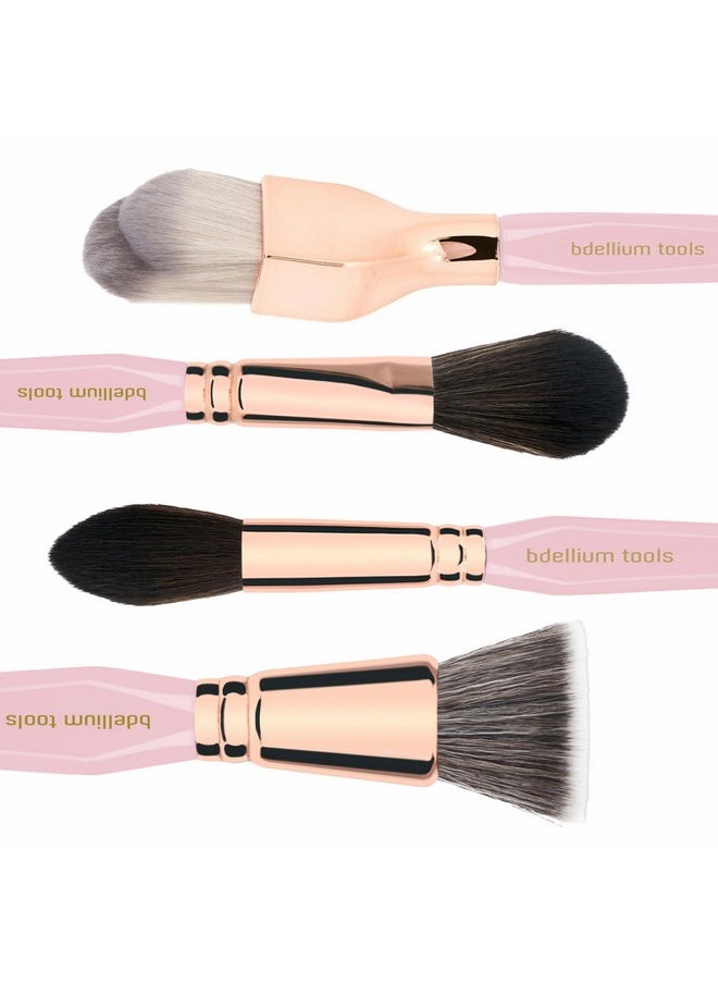 Bdellium Tools Pink Golden Triangle Face Makeup Brush Set - With Soft Synthetic Bristles And Rose Gold Brass Ferrule For A Flawless Appearance (Pink, 4 Pcs)  - Image 3