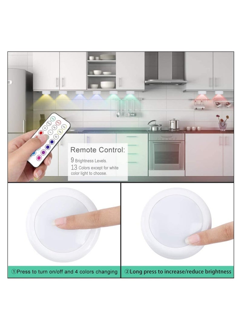 SOLARAE 6 Pack Puck Light with 2 Remote Control, RGB 13 Colors Changing LED Wireless LED Under Cabinet Lighting Push Lights Closet Light Battery Powered Lights Under Counter Lighting 3 AA Battery - Image 3