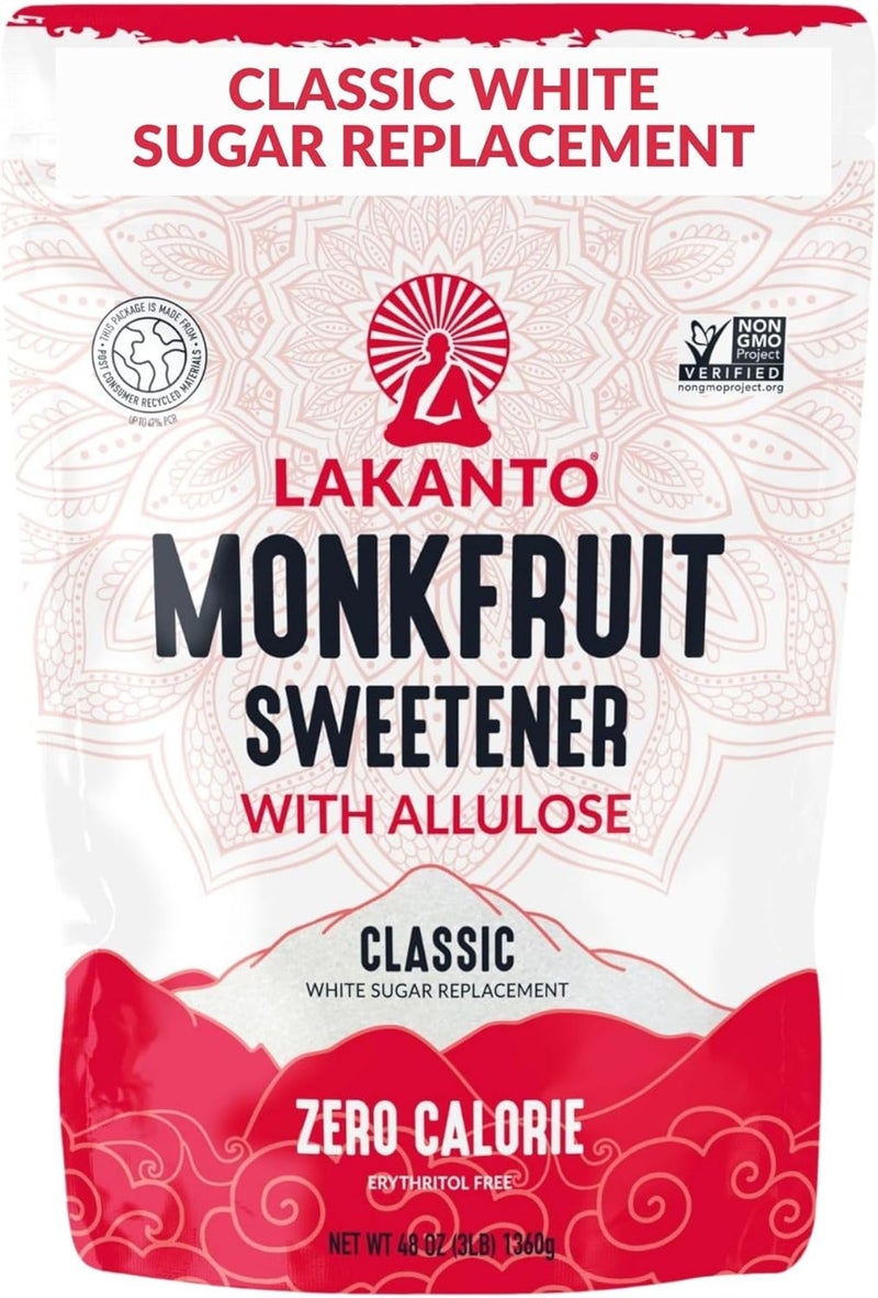 Lakanto Classic Monk Fruit Sweetener with Allulose - Zero Calorie White Sugar Substitute, 3 LB Bag - Image 1