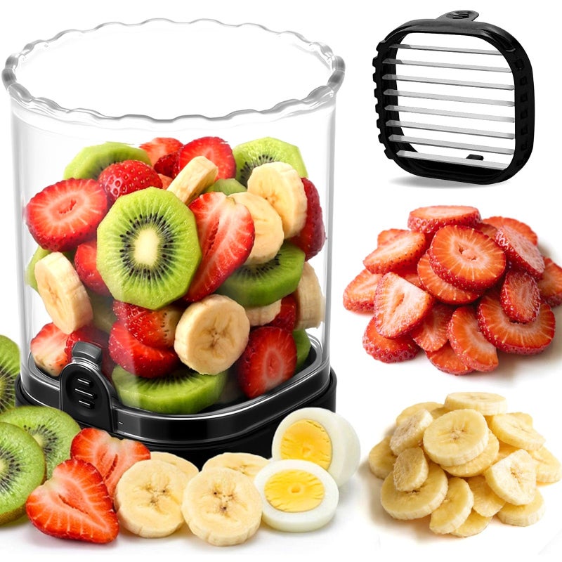 Hendiy Strawberry Slicer with Stainless Steel Blades Egg Fruit Slicer Cup for Banana Cucumber Mushroom ABS Detachable Kitchen Gadget Precision Berry Cutter Tool Black 1Pack - Image 2