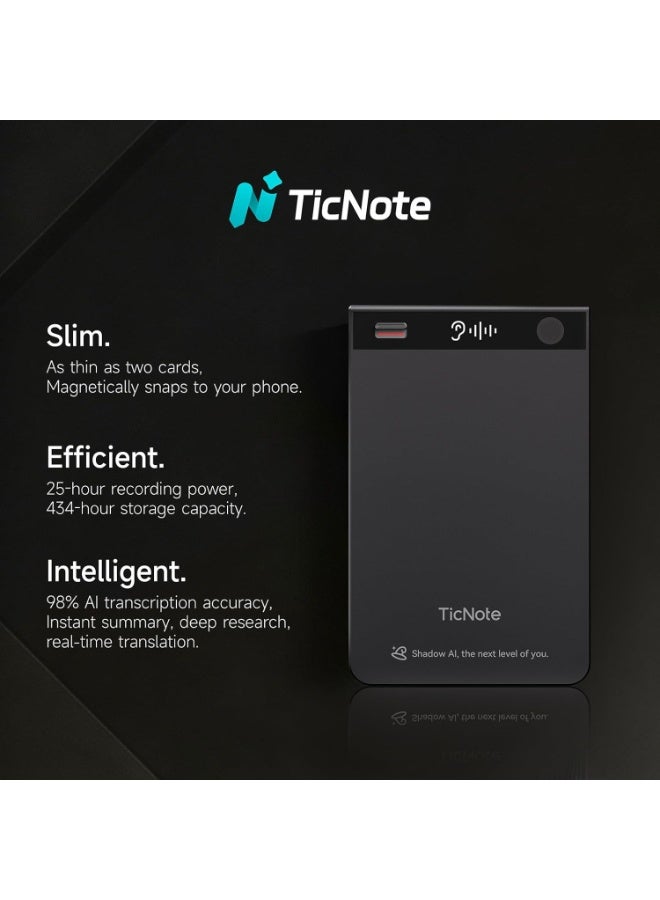 Mobvoi TicNote Obsidian AI Voice Recorder – 64GB Memory, AI Transcription & Summarization, App Control, 120+ Languages, Digital Audio Recorder w/Case for Lectures, Meetings, Interviews, Calls - Image 4
