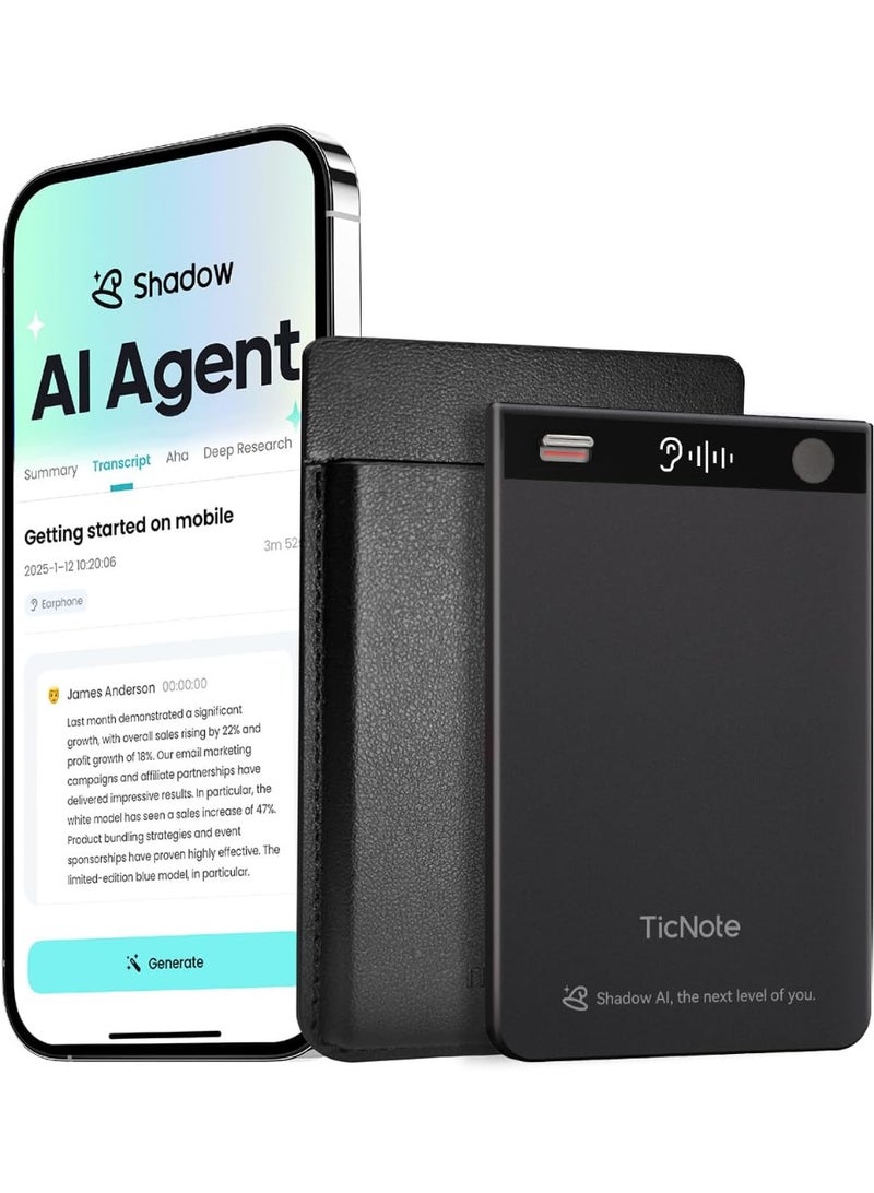 Mobvoi TicNote Obsidian AI Voice Recorder – 64GB Memory, AI Transcription & Summarization, App Control, 120+ Languages, Digital Audio Recorder w/Case for Lectures, Meetings, Interviews, Calls - Image 1