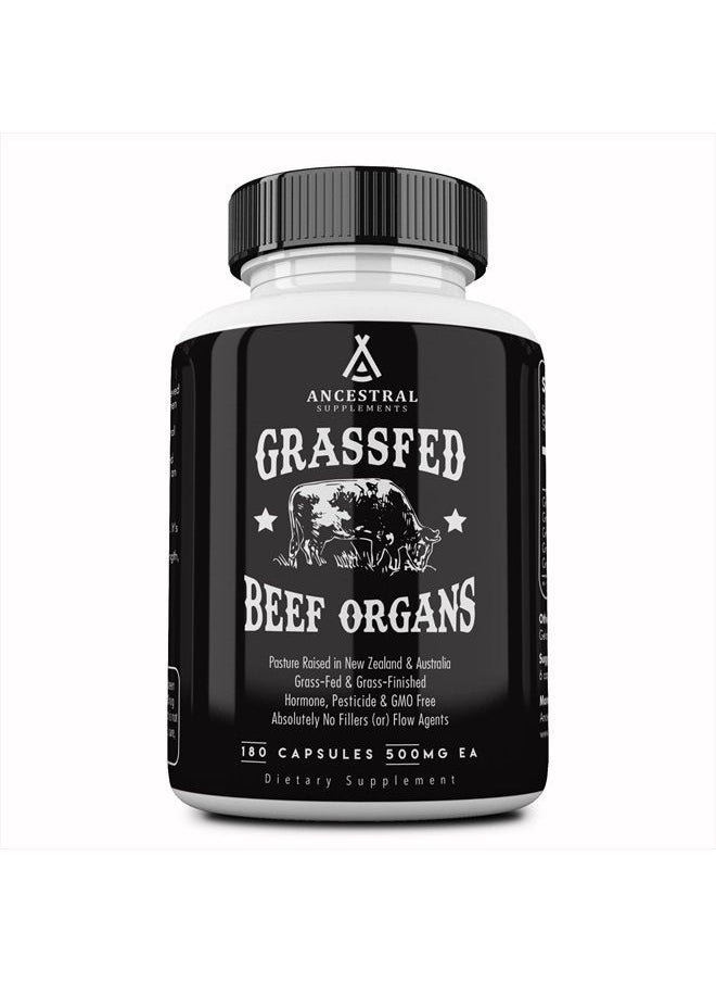 Ancestral Supplements - Grass Fed Beef Organ Supplement, Supports Whole Body Wellness with Proprietary Blend of Liver, Heart, Kidney, Pancreas, Spleen, Freeze-Dried Beef, Non-GMO, 180 Capsules - Image 1