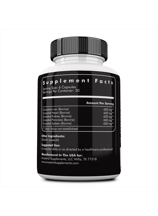 Ancestral Supplements - Grass Fed Beef Organ Supplement, Supports Whole Body Wellness with Proprietary Blend of Liver, Heart, Kidney, Pancreas, Spleen, Freeze-Dried Beef, Non-GMO, 180 Capsules - Image 1