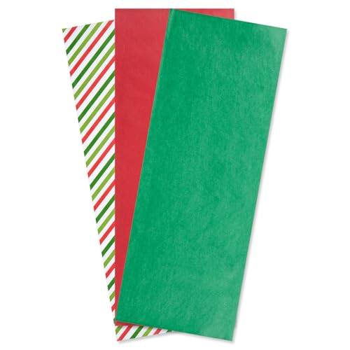Current Holiday Red, Green & Stripes Tissue Sheets - Set of 18 Sheets, 20" x 20", 6 of Each Color/Design. - Image 1