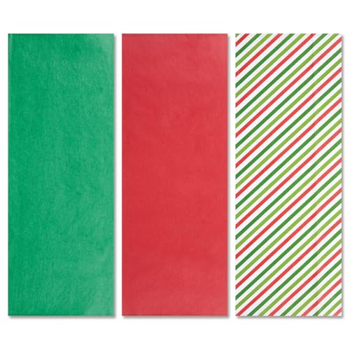 Current Holiday Red, Green & Stripes Tissue Sheets - Set of 18 Sheets, 20" x 20", 6 of Each Color/Design. - Image 3
