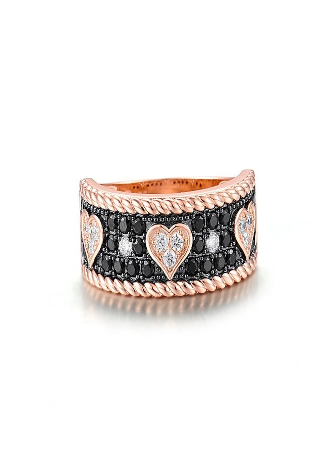 Santuzza 925 Sterling Silver Gemstone Heart Shape Rose Gold Plating Ring Black Spinel Cubic Zirconia Ring for Women (10) - Image 2