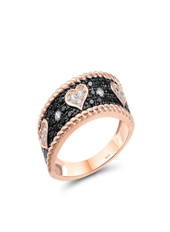 Santuzza 925 Sterling Silver Gemstone Heart Shape Rose Gold Plating Ring Black Spinel Cubic Zirconia Ring for Women (10) - Image 1