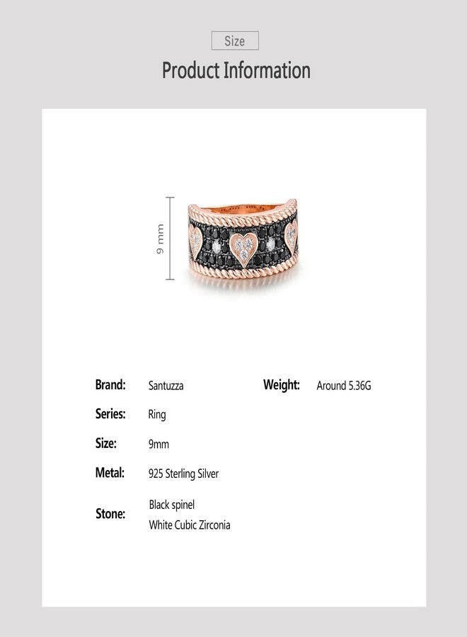 Santuzza 925 Sterling Silver Gemstone Heart Shape Rose Gold Plating Ring Black Spinel Cubic Zirconia Ring for Women (10) - Image 4