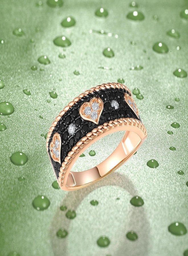 Santuzza 925 Sterling Silver Gemstone Heart Shape Rose Gold Plating Ring Black Spinel Cubic Zirconia Ring for Women (10) - Image 3