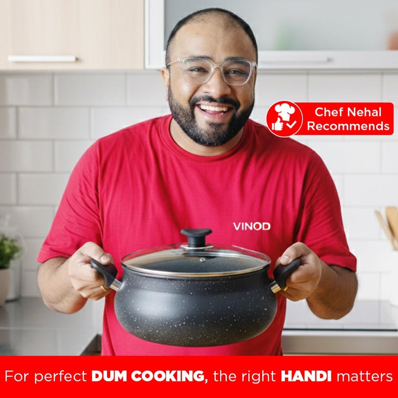 Vinod Nonstick Handi with Lid - 6.5 Litres | 3mm Heavy Bottom Stick Free Biryani Pot | Ceramic Cookware for Healthy Cooking | Gas & Induction Friendly | Metal Spoon Safe | 24 Months Warranty - Image 3