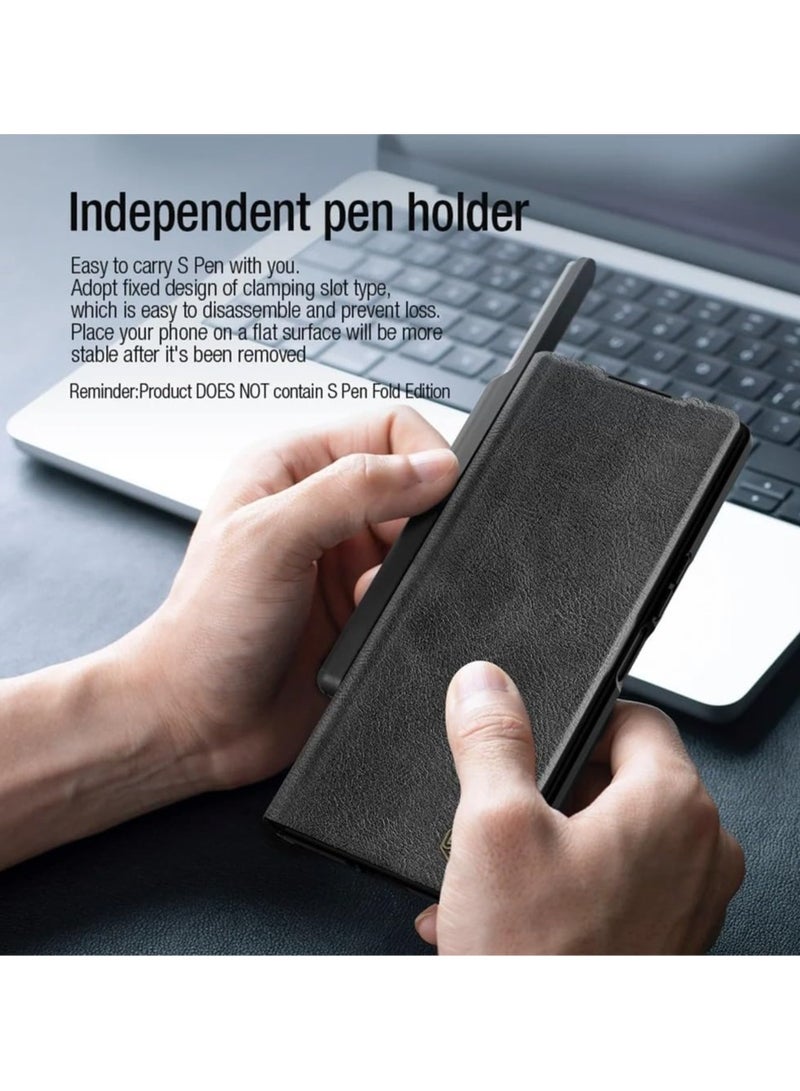 عام غطاء من جلد PU لجهاز Samsung Galaxy Z Fold 6 5G 2024، مزود بغطاء كاميرا منزلق، حماية لخصوصية العدسات، مع فتحة قلم لجهاز Samsung Galaxy Z Fold 6. - Image 4