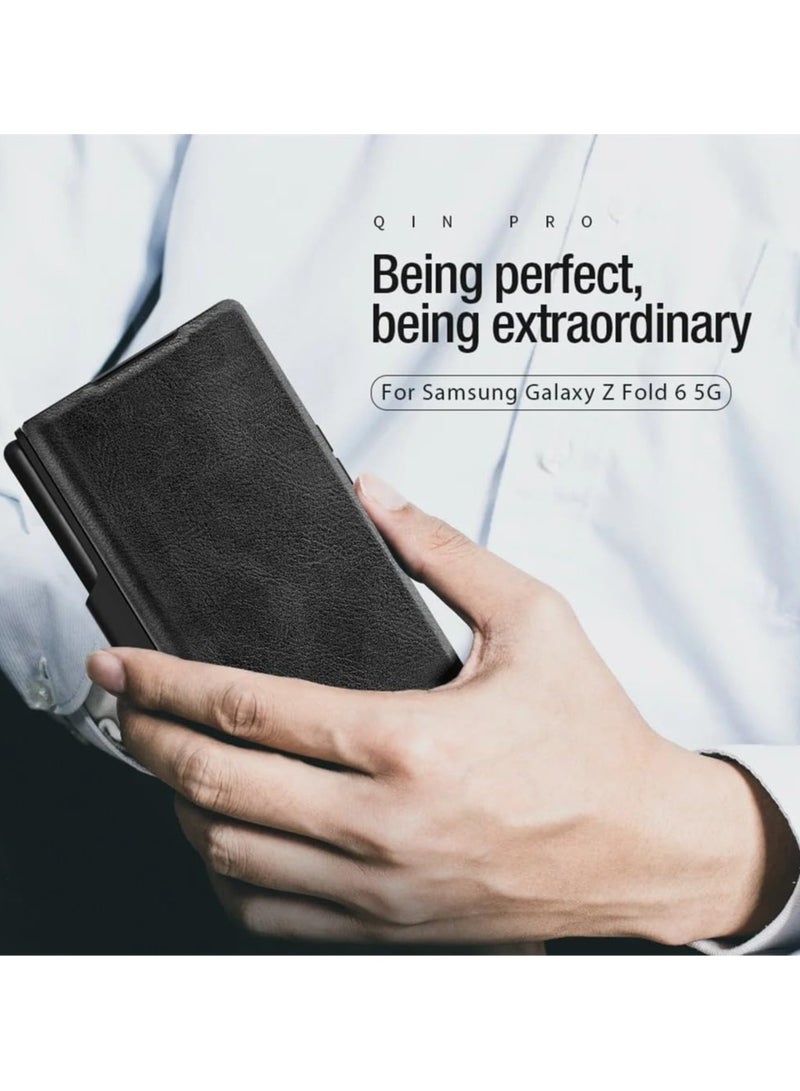 عام غطاء من جلد PU لجهاز Samsung Galaxy Z Fold 6 5G 2024، مزود بغطاء كاميرا منزلق، حماية لخصوصية العدسات، مع فتحة قلم لجهاز Samsung Galaxy Z Fold 6. - Image 2