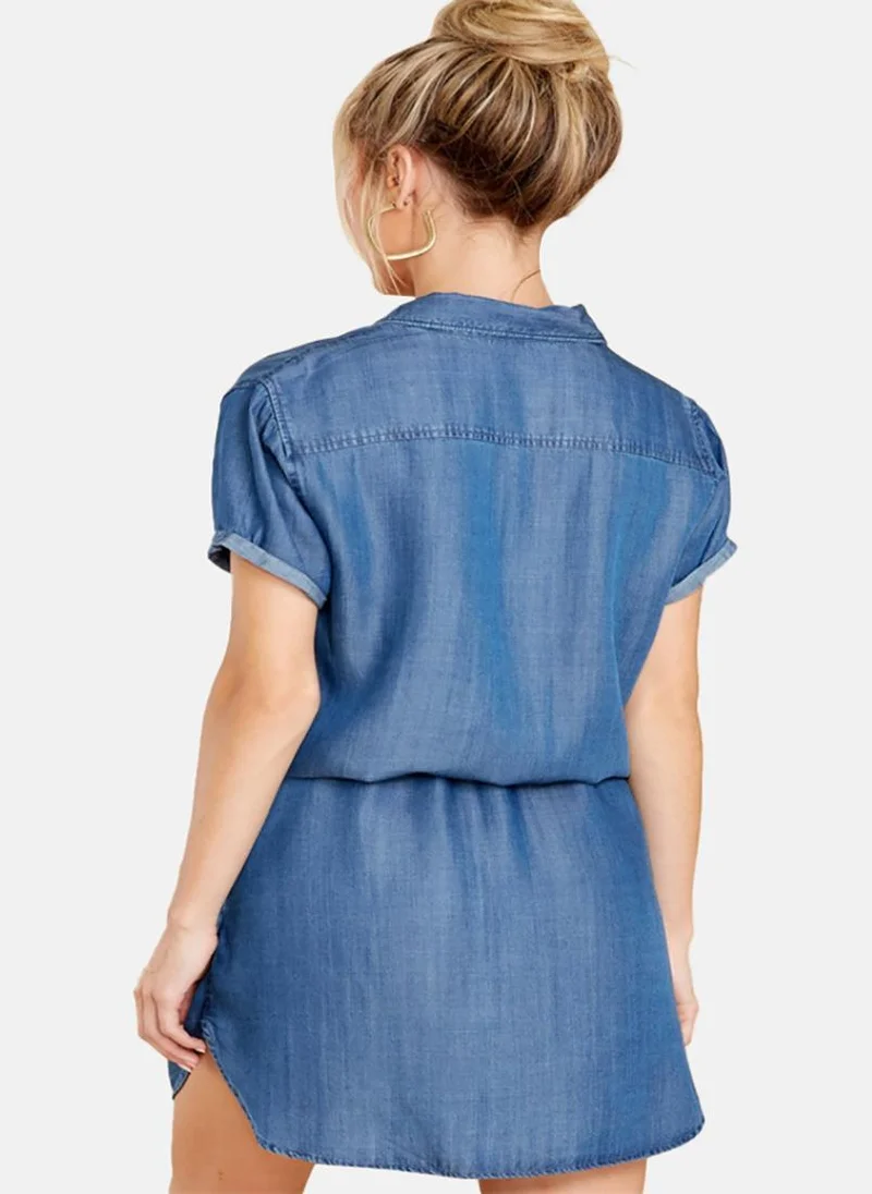 YUNIQEE Denim Shirred Waist Dress