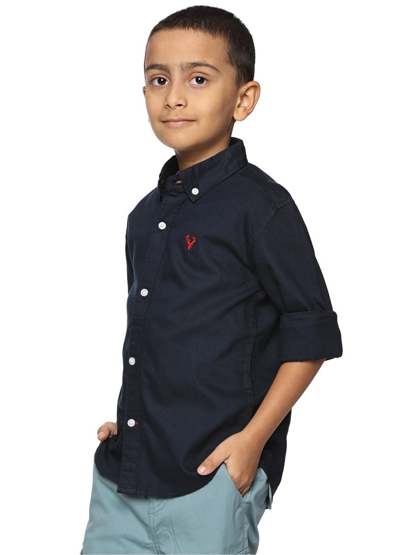 U.S. ELK Boys' Long Sleeve Oxford Dress Shirt | Kids Classic Formal Button Down Shirt | Collared Neck Cotton Shirt - Navy Blue  - Image 2