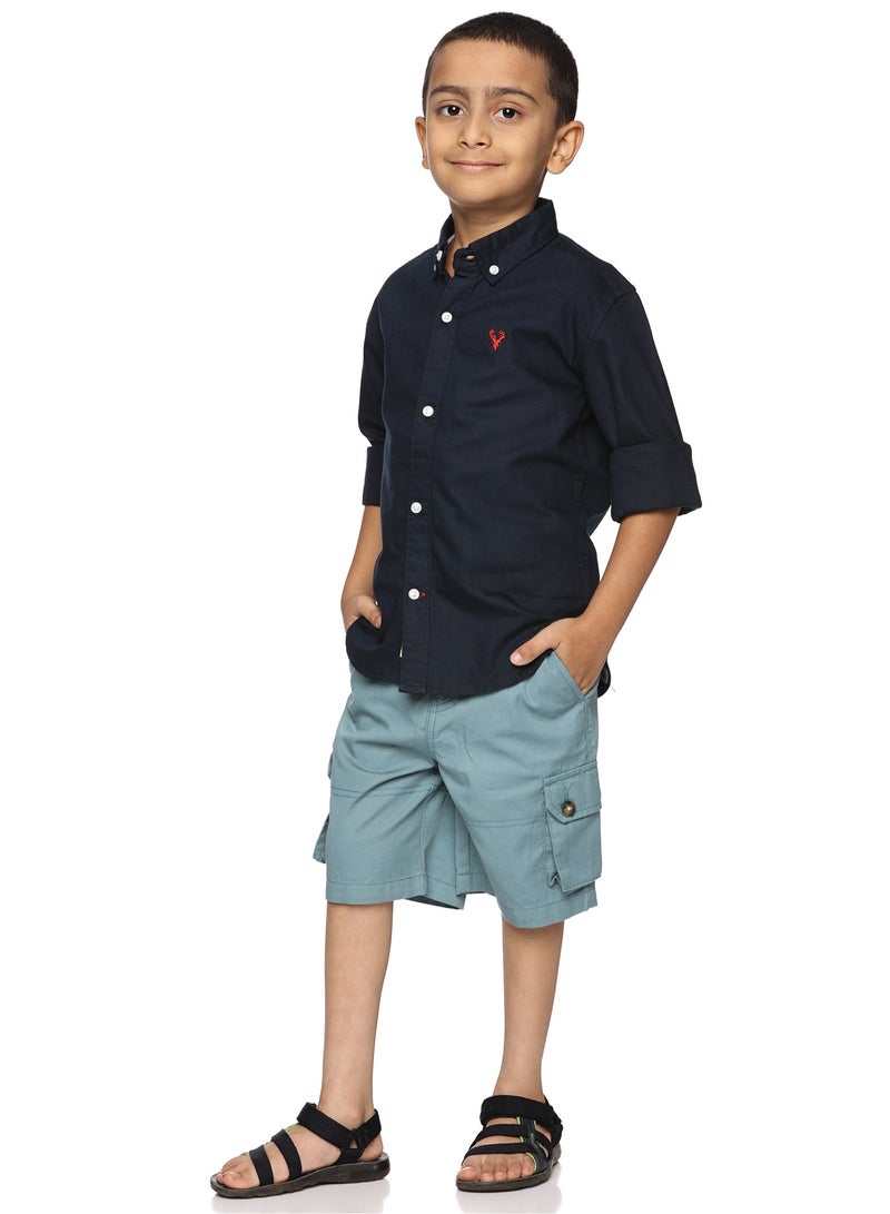 U.S. ELK Boys' Long Sleeve Oxford Dress Shirt | Kids Classic Formal Button Down Shirt | Collared Neck Cotton Shirt - Navy Blue  - Image 4